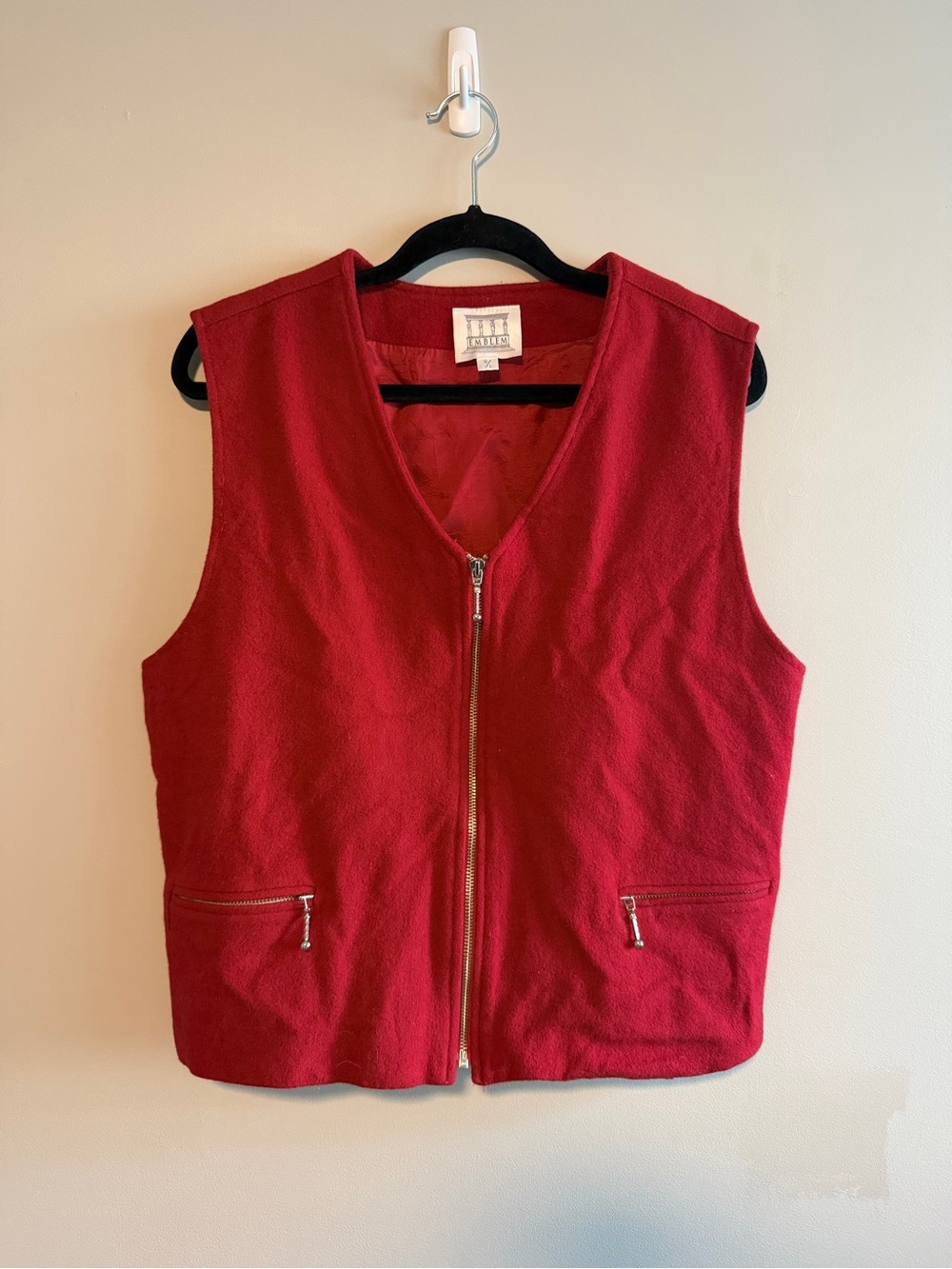 Vintage Emblem Red Wool Zip Vest Made in Canada Women’s Large